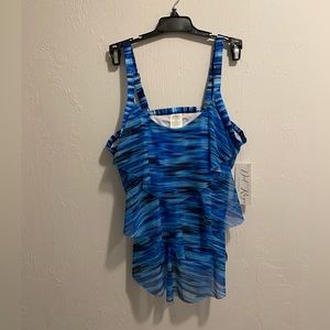 Del Raya Blue Ruffled Swim Suit Top Size 8